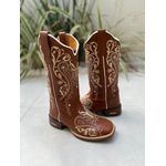 BOTA TEXANA EM COURO MUSTANG BORDADO TRIBAL BEGE