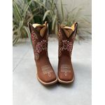 BOTA TEXANA EM COURO MARROM BORDADO CAVALO ROSA