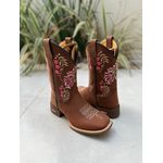 BOTA TEXANA EM COURO MARROM BORDADO CAVALO ROSA