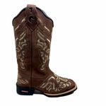 BOTA TEXANA EM COURO MARROM BORDADO CRUZ BEGE