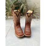 BOTA TEXANA EM COURO MUSTANG BORDADO TRIBAL BEGE CANO TRADICIONAL