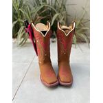 KIT BOTA TEXANA EM COURO HORSE HAVANA BORDADO TRIBAL + VIRA ROSA + BAINHA + FACA