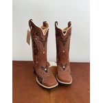 BOTA TEXANA EM COURO MARROM BORDADO TRIBAL PRETO E BEGE COUNTRY TRADICIONAL 