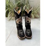 BOTA TEXANA EM COURO NOBUCK PRETO BORDADO CAVALO E NOSSA SENHORA COM ZIPER