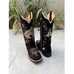 BOTA TEXANA EM COURO NOBUCK PRETO BORDADO CAVALO E NOSSA SENHORA COM ZIPER