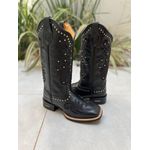 BOTA TEXANA EM COURO PRETO BORDADO ALL BLACK + METAIS
