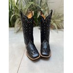 BOTA TEXANA EM COURO PRETO BORDADO ALL BLACK + METAIS
