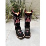BOTA TEXANA EM COURO NOBUCK PRETO NOSSA SENHORA E FLORAO ROSA