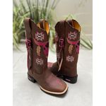 BOTA TEXANA EM COURO MARROM TOURO ROSA