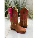 BOTA TEXANA EM COURO HORSE HAVANA BORDADO TRIBAL E FLORAO ROSA + BAINHA + CANIVETE
