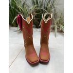 BOTA TEXANA EM COURO HORSE HAVANA BORDADO TRIBAL E FLORAO ROSA + BAINHA + CANIVETE