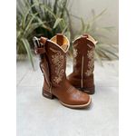 BOTA TEXANA EM COURO MUSTANG BORDADO RAMOS BEGE + BAINHA + FACA