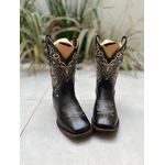 BOTA TEXANA EM COURO PRETO BORDADO TRIBAL E FLORAO SOLA RUSTICA CANO TRADICIONAL
