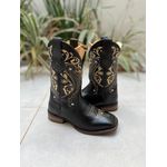BOTA TEXANA EM COURO PRETO BORDADO TRIBAL E FLORAO SOLA RUSTICA CANO TRADICIONAL