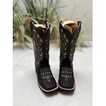 BOTA TEXANA EM COURO PRETO E DOURADO LASER ESCAMA DE PEIXE