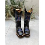 BOTA TEXANA EM COURO PRETO BORDADO NOSSA SENHORA AZUL