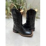 BOTA TEXANA EM COURO ALL BLACK BORDADO TRIBAL CANO TRADICIONAL