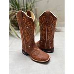 BOTA TEXANA EM COURO BORDADO TRIBAL LARANJA