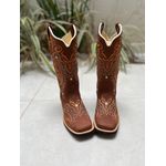 BOTA TEXANA EM COURO BORDADO TRIBAL LARANJA