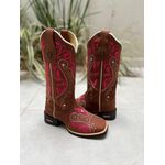 BOTA TEXANA EM COURO BORDADO TRIBAL ROSA