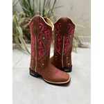 BOTA TEXANA EM COURO BORDADO TRIBAL E FLORAO ROSA