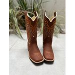 PRONTA ENTREGA BOTA TEXANA EM COURO BORDADO TRIBAL E FLORAO LARANJA