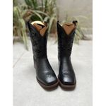 BOTA TEXANA EM COURO ALL BLACK BORDADO FLORES CANO TRADICIONAL SOLA RUSTICA
