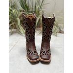 BOTA TEXANA EM COURO MARROM A LASER GLITTER PRETO RAMOS