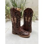 BOTA TEXANA EM COURO MARROM A LASER GLITTER PRETO RAMOS