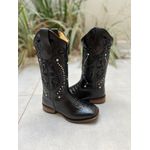 BOTA TEXANA EM COURO PRETO TRIBAL METAIS STRASS SOLA RUSTICA