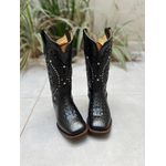 BOTA TEXANA EM COURO PRETO TRIBAL METAIS STRASS SOLA RUSTICA