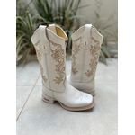 BOTA TEXANA EM COURO BRANCO BORDADO RAMOS DOURADO