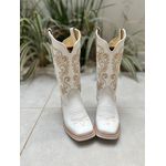 BOTA TEXANA EM COURO BRANCO BORDADO RAMOS DOURADO