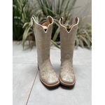 BOTA TEXANA EM COURO OFF WHITE BORDADO FLORES METAIS
