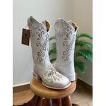BOTA TEXANA EM COURO BRANCO BORDADO NOSSA SENHORA E CRUZ
