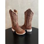 BOTA TEXANA EM COURO MARROM BORDADO BASICO BEGE SOLADO BRANCO