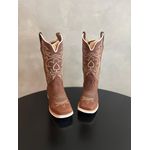 BOTA TEXANA EM COURO MARROM BORDADO BASICO BEGE SOLADO BRANCO