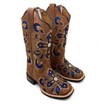 PRONTA ENTREGA - BOTA TEXANA EM COURO MARROM A LASER CRUZ GLITTER AZUL COM METAIS
