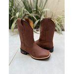 BOTA TEXANA EM COURO MARROM BORDADO RAMOS E CAVALO CANO TRADICIONAL