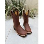 BOTA TEXANA EM COURO MARROM BORDADO RAMOS E CAVALO CANO TRADICIONAL