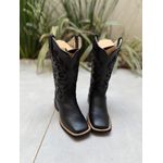 BOTA TEXANA EM COURO PRETO A LASER ALL BLACK FLORAO