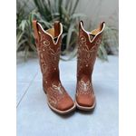 BOTA TEXANA EM COURO TELHA BORDADO TRIBAL SOLADO MARROM