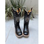 BOTA TEXANA EM COURO PRETO BORDADO CRUZ SOLADO BRANCO
