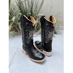 BOTA TEXANA EM COURO PRETO BORDADO CRUZ SOLADO BRANCO