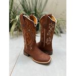 BOTA TEXANA EM COURO MARROM BORDADO TRIBAL E NOSSA SENHORA LARANJA