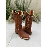 BOTA TEXANA EM COURO MARROM BORDADO TRIBAL E NOSSA SENHORA LARANJA