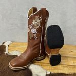 BOTA TEXANA EM COURO MUSTANG BORDADO FLORES SOLADO DE MADEIRA