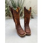 BOTA TEXANA EM COURO MARROM BORDADO FILTRO DOS SONHOS LARANJA + BAINHA + FACA +METAIS
