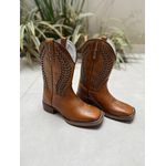 BOTA TEXANA EM COURO CARAMELO A LASER FOLHA GLITTER DOURADO CANO TRADICIONAL