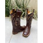 BOTA TEXANA EM COURO LATEGO MARROM BORDADO TRIBAL + BAINHA + CANIVETE